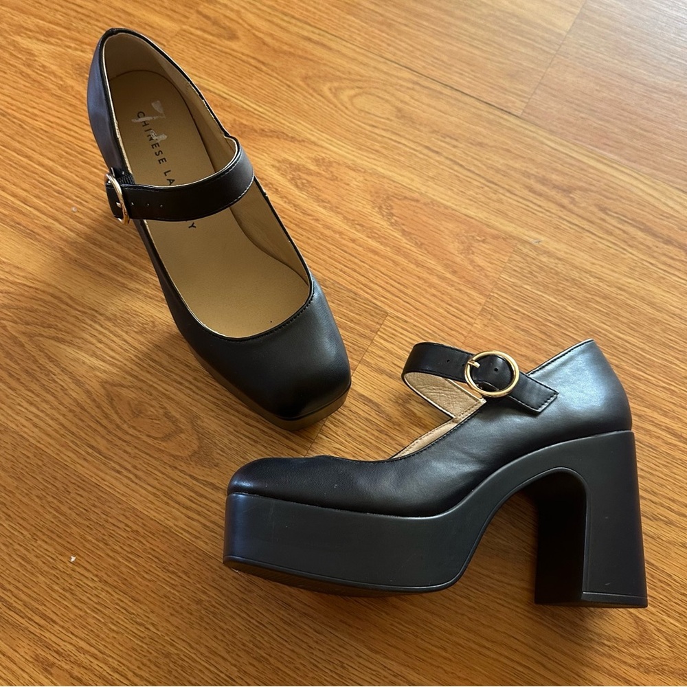 Black Chinese Laundry Pollyanne Platform Square-Toe Mary Janes